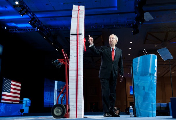 Mitch McConell discusses the enormous number of ObamaCare regulations at CPAC Credit: Washington Post